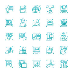 Isolated education school and university gradient style icon set vector design