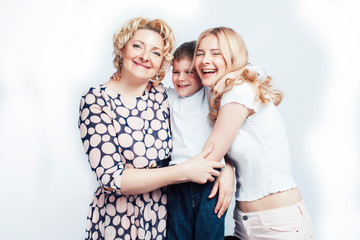 happy smiling blond family together posing cheerful on white background, generation concept. lifestyle people