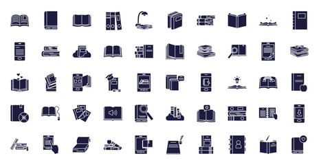Isolated books silhouette style icon set vector design