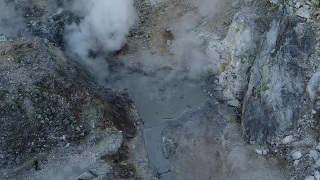 Aerial shot of Volcanic Activity Boiling Geothermal Mud