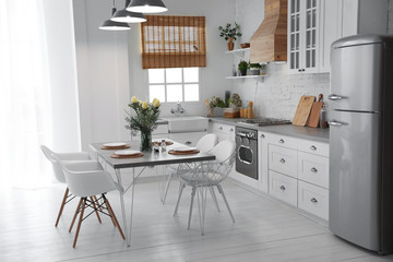 Beautiful kitchen interior with new stylish furniture