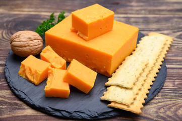 Leicestershire cheese or red leicester, British hard cheese made from cow milk