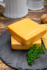 British yellow Chester creme cheese made from cow milk