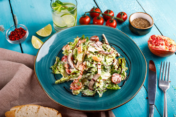 Shrimp and bacon salad, lettuce and tomatoes