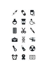 set of icons instruments medical, silhouette style icon