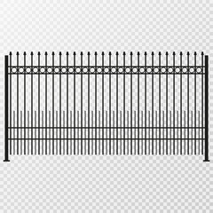 Metal fence with gate in flat style isolated On Transparent Background