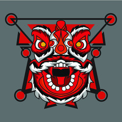 lion dance with red fangs suitable for logos, product stamps, wall displays, apparel, etc.