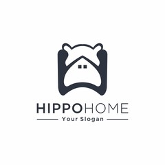 Combine Hippo and simple and home logo designs