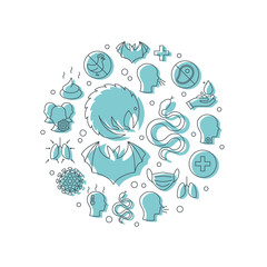 Wuhan 2019-nCoV icons in linear style, vector