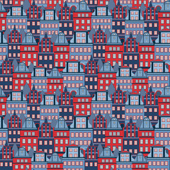 seamless pattern with colored european houses .
