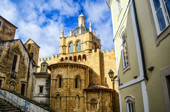 Exterior view of the old Romanesque cathedral, Coimbra, Portugal.,Coimbra