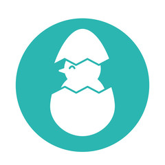 Happy easter chick inside egg block style icon vector design