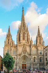 Fototapeta na wymiar The Cathedral of the Holy Cross and Saint Eulalia also known as Barcelona Cathedral, is the Gothic cathedral and seat of the Archbishop of Barcelona, Catalonia, Spain