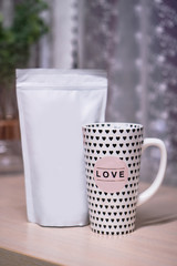 Mocap for your logo or brand. Coffee, tea packaging theme as a template for design. Box with a clean side