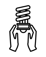 hands with ecology bulb light energy icon