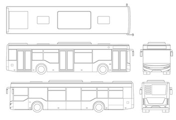 Passenger outline City Bus for branding identity and advertising design on transport. Blank City Bus side view, front, rear and from above. Blank City Bus template isolated on white background. © Golden Sikorka