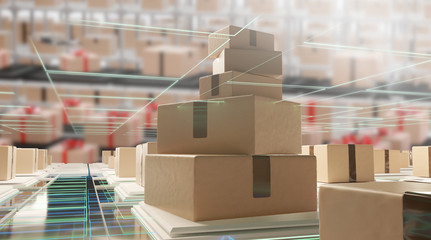 postal parcel logistics shipping parcels 3d-illustration brown packages - obrazy, fototapety, plakaty