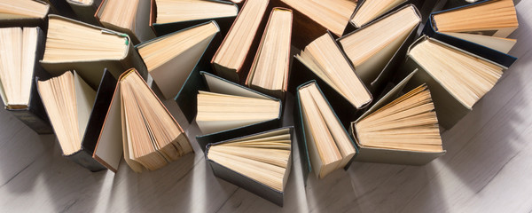 Old and used hardback books or text books from above.