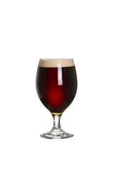Glass of red dark beer with cap of foam. Glass of ale isolated on white background - image