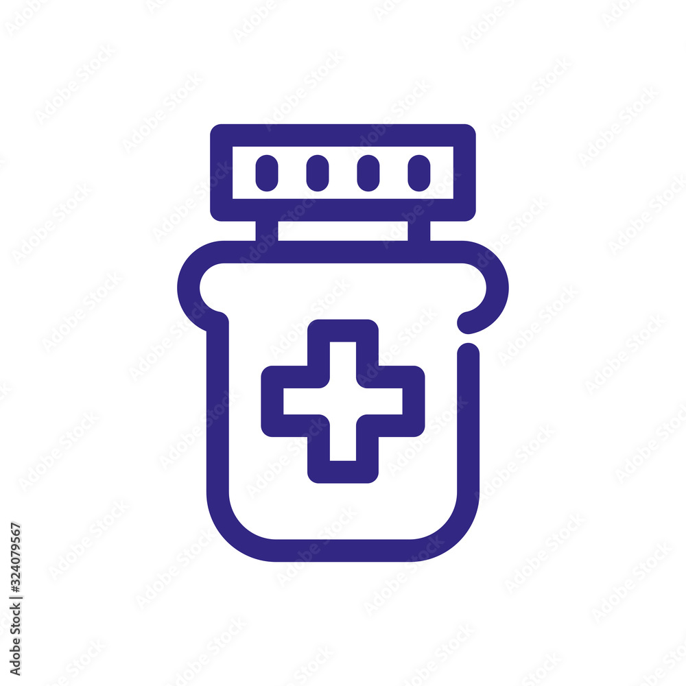 Wall mural medical pill bottle icon, thick line style