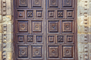 Close up on a door of chapel in Revillagigedo Palace building in Gijon city, Spain
