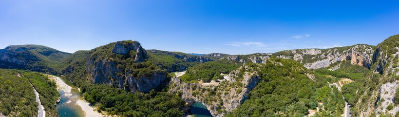 Fototapeta na wymiar Aerial view of Narural arch in Vallon Pont D'arc in Ardeche canyon in France