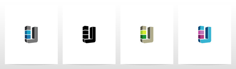 Rectangle Block On Letter Logo Design U © recehan