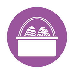 Happy easter eggs inside basket block style icon vector design