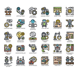Set of robotics engineering thin line and pixel perfect icons for any web and app project.