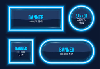 Creative vector illustration of neon glass banner isolated on background. Art design geometric glowing shapes template. Abstract concept graphic trendy transparent billboard with lights element © happyvector071