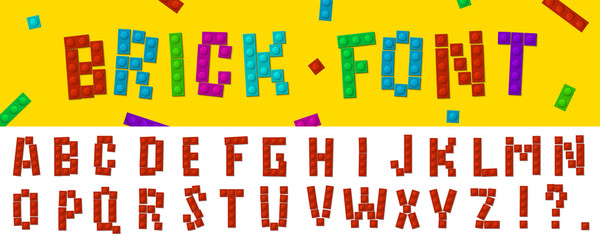 Creative vector illustration of brick font constructor alphabet isolated on background. Art design building blocks, letters template. Abstract concept graphic colorful plastic construction element