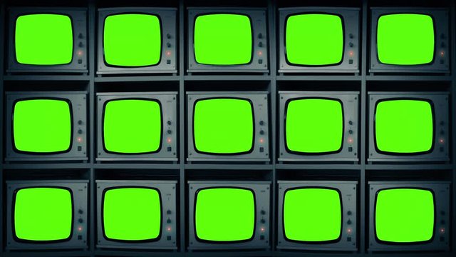 CCTV Monitors With Static Change To Green Screen