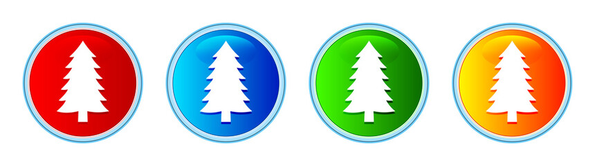 Evergreen conifer pine tree icon glassy round button set illustration