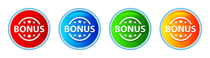 Bonus badge icon glassy round button set illustration