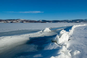 Frozen lake and surroundings