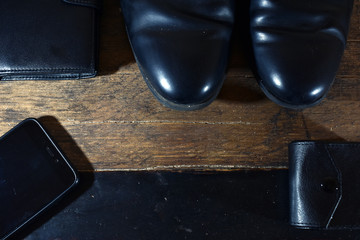 men's set. shoes, wallet, phone
