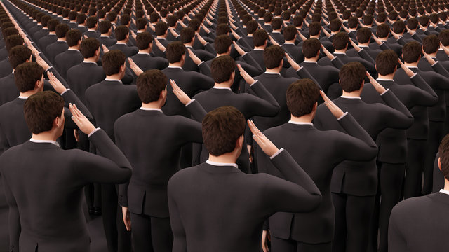 businessman crowd military salute dictatorship 3D illustration