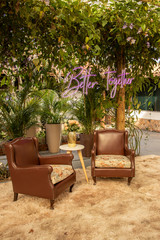 Wedding lounge decoration with sofa, table and objects