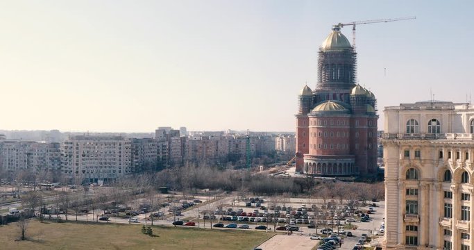 Bucharest, Romania - February 17, 2020: Construction site of &ldquo;Catedrala Mantuirii Neamului&rdquo; (People's Salvation Cathedral), an christian orthodox cathedral in Bucharest, Romania, near the Palace of Pa