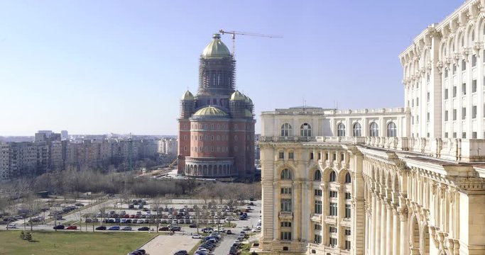Bucharest, Romania - February 17, 2020: Construction site of &ldquo;Catedrala Mantuirii Neamului&rdquo; (People's Salvation Cathedral), an christian orthodox cathedral in Bucharest, Romania, near the Palace of Pa