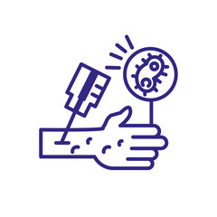 vaccine injection in hand icon, line detail style