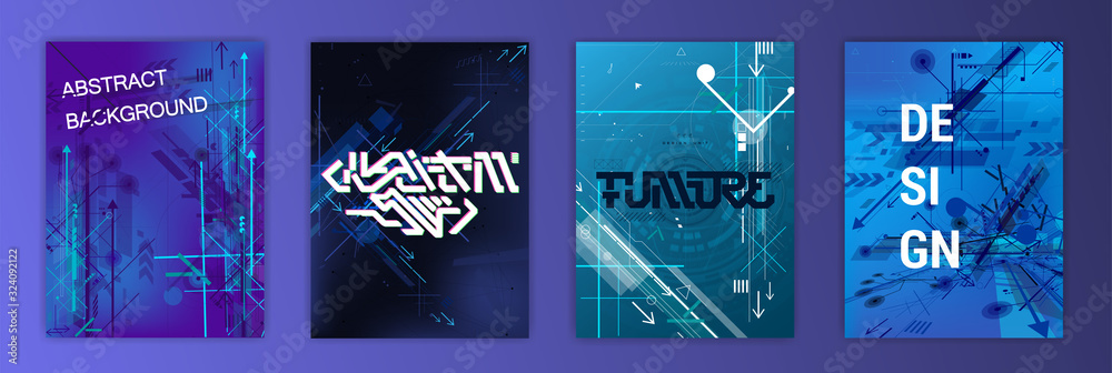 Poster abstract arrow poster set. template vector cover with arrow, stripes motion and dynamics. hi-tech fl