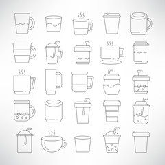 coffee cup, tea cup icons line set