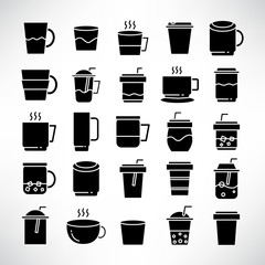 beverage cup, tea and coffee icons set