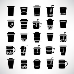 beverage cup, tea and coffee icons set