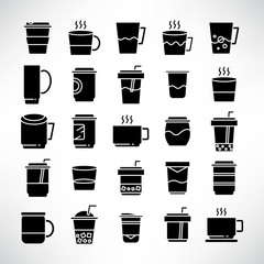 beverage cup, tea and coffee icons set