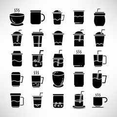 beverage cup, tea and coffee icons set