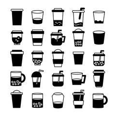 beverage cup, tea and coffee icons set