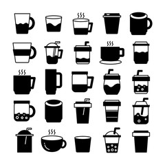 beverage cup, tea and coffee icons set