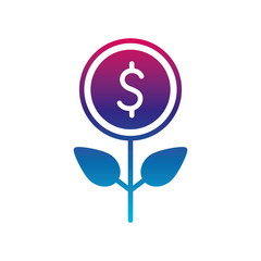 Isolated money coin flower gradient line style icon vector design